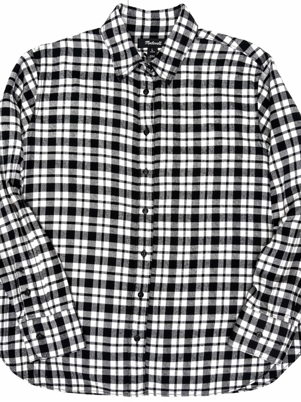 Madewell Plaid Button Down Shirt Womens Large Black White Flannel Casual